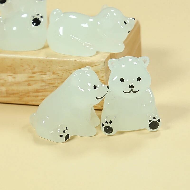 Ornamento luminoso do urso polar, Mini boneca animal dos desenhos animados, Micro decoração da paisagem, Dollhouse Miniature Toy, 2pcs
