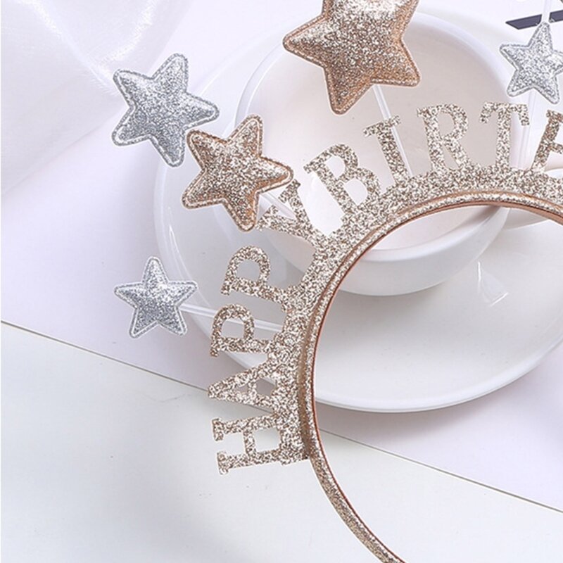 Y166 Unique Headband with Sequin HAPPY-BIRTHDAY Hairhoop for Adult Kid Hair Decors