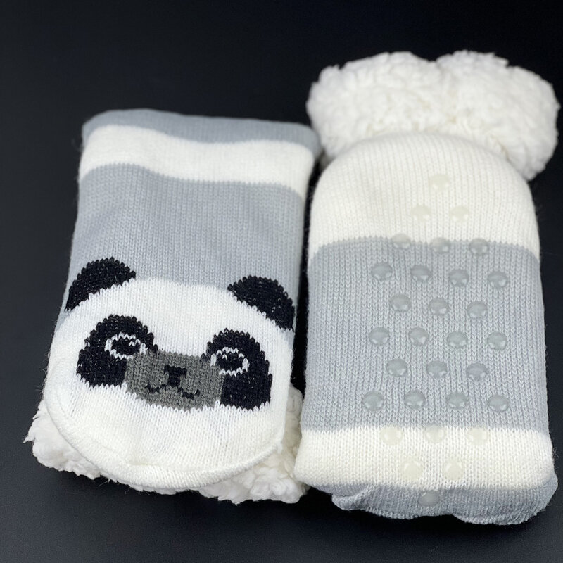 Panda puszysta, puszysta skarpeta damska zimowa prezent na Boże Narodzenie ciepła pluszowa antypoślizgowa do domu miękka damska na podłogę termiczne pantofle kot