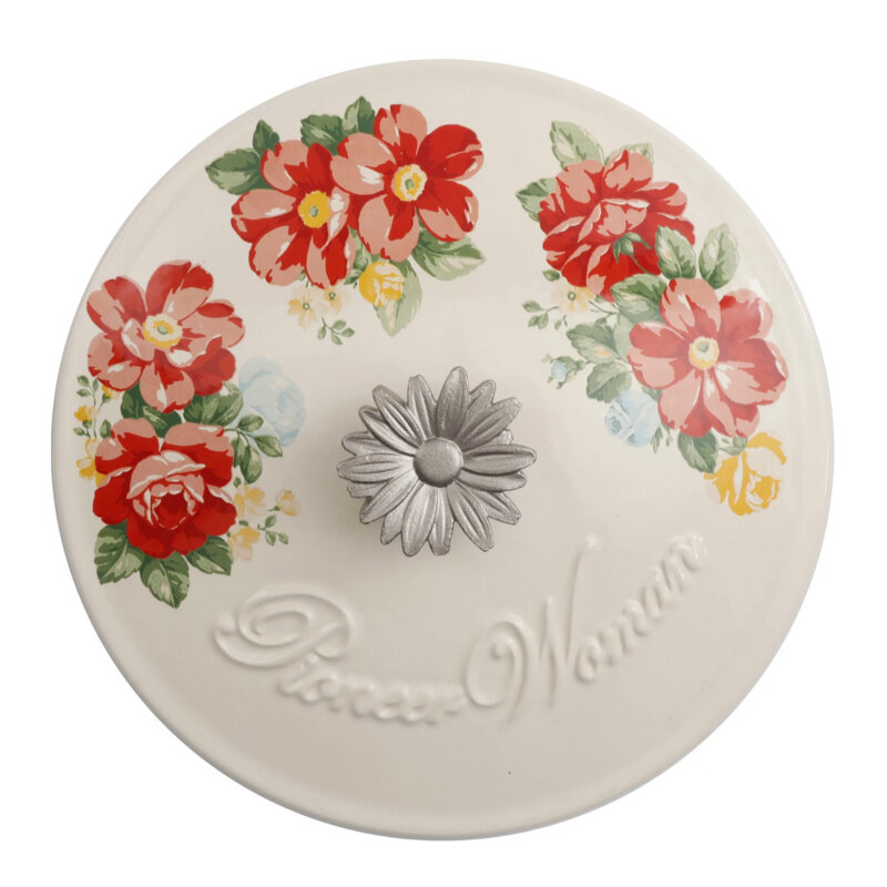 Vintage, w kwiaty emaliowane żeliwne 3-kwarty holenderski piekarnik