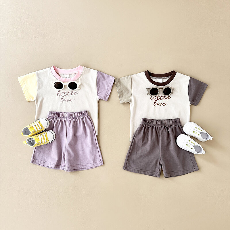 Conjunto de roupas de bebê recém-nascido bordado casual, camiseta e shorts manga curta, roupas de verão para meninos e meninas, crianças de 0 a 4 anos, 2 peças