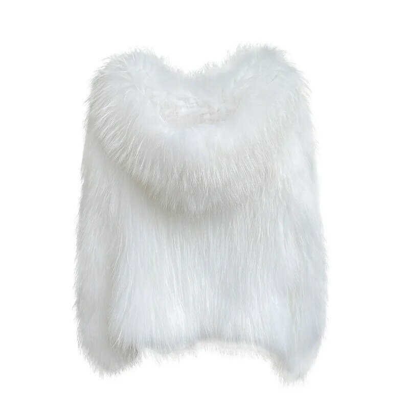 2024 зашитое двухстороннее плетеное меховое пальто с капюшоном из меха енота для женской короткой шубы, популярное в Интернете зимой,