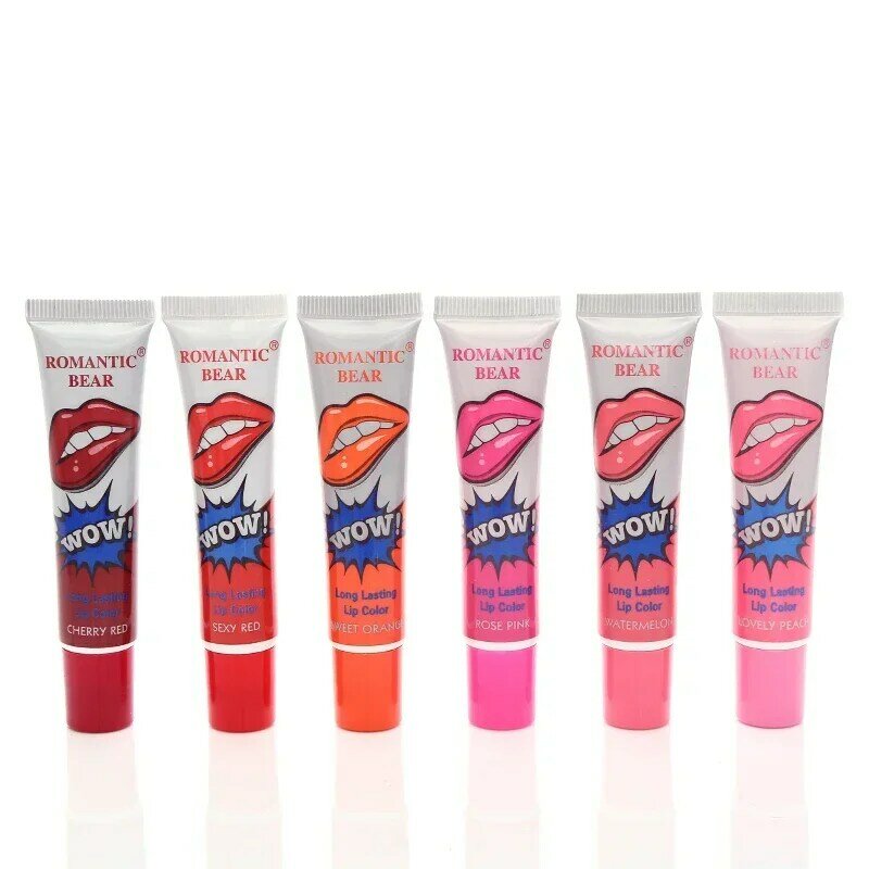 Romantis beruang 6 warna lipstik cair tahan air kecantikan merah Wow Makeup Matte pelembap bibir kedap air kosmetik Lip Gloss