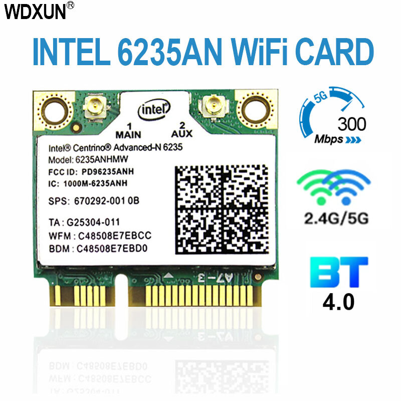 Pcie-カード6235an,6235, 6235,anhmw,wifi,Bluetooth 4.0,ハーフミニ,802.11 a,b, g, n, 2.4g,5.0ghz,300m,intel centino,高度