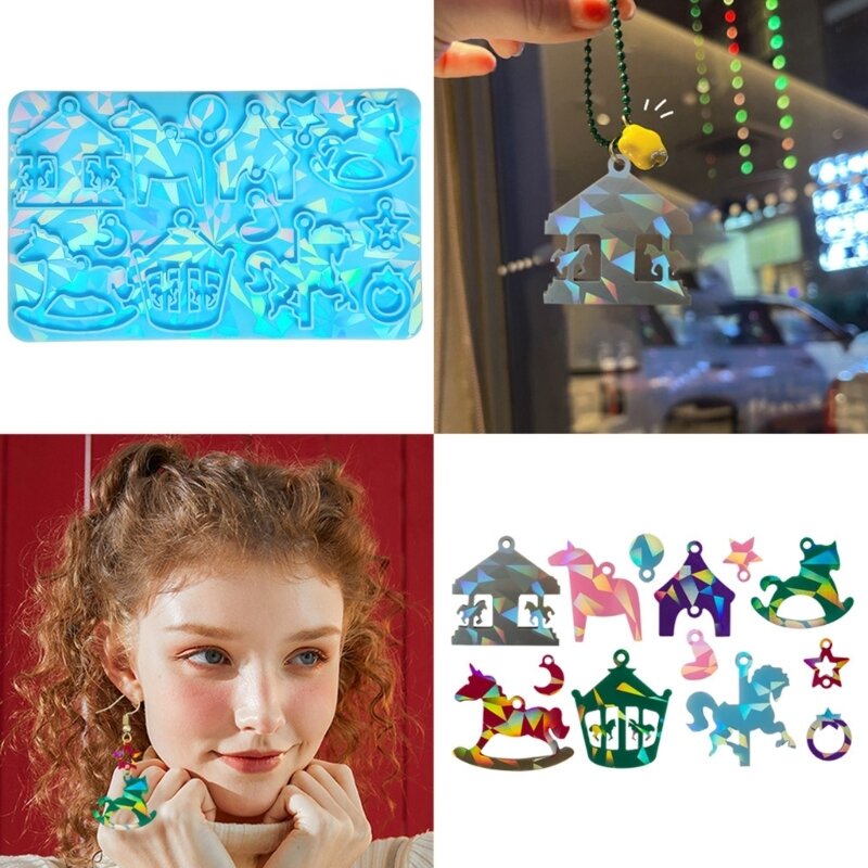 Holographic Pendant Moulds Unique Carousel Mold for Earring Keychain Sparking Merry-Go-Round Charm Resin Molds DIY