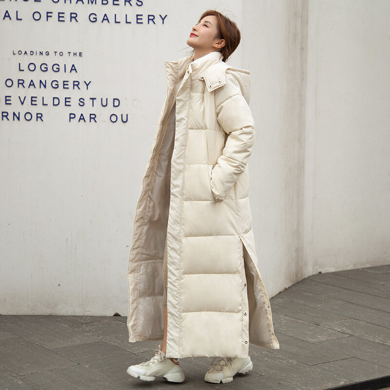 Женская зимняя х-длинная стеганая куртка, новинка 2023, женское свободное хлопковое пальто, Корейская теплая утепленная парка, пальто с капюшоном, женская верхняя одежда