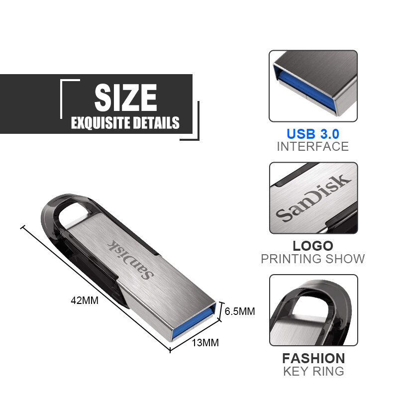 Genuine Ultra Flair Flash Drive, Pen Drive de alta velocidade, Disco de Metal U, Memória Key U Disk, USB 3.0, 16GB, 32GB, 64GB, 128GB