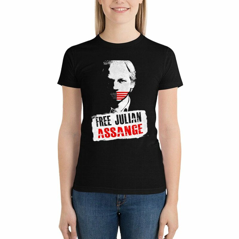 T-shirt graphique noir pour femme, Julian Assange Essent Gratuit, médicaments validés et vêtements