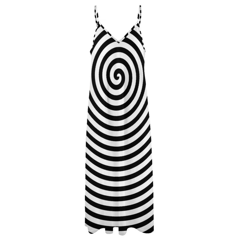 Vestido feminino sem mangas em espiral Trippy, vestidos preto e branco, moda