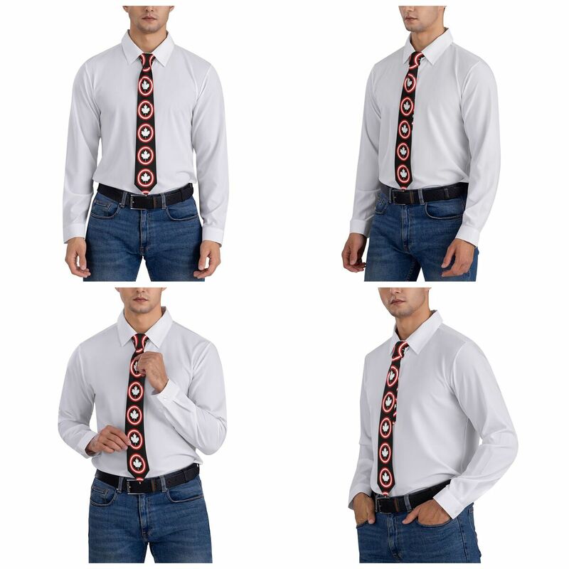 Captain Canada White Leaf Men Women Necktie Fashion Polyester 8 cm Narrow Neck Tie for Men Shirt Accessories Cravat Gift