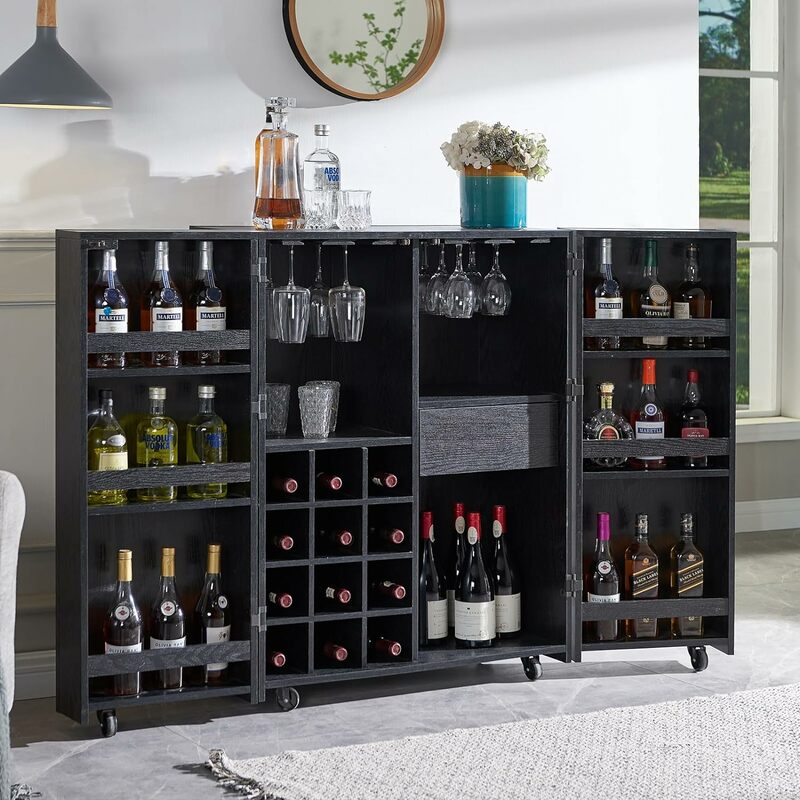 Armario moderno de Bar para almacenamiento de licor, aparador de vino, Buffet con ruedas de 40,7 ", diseño estético de madera de alta calidad, hecho a mano fácil