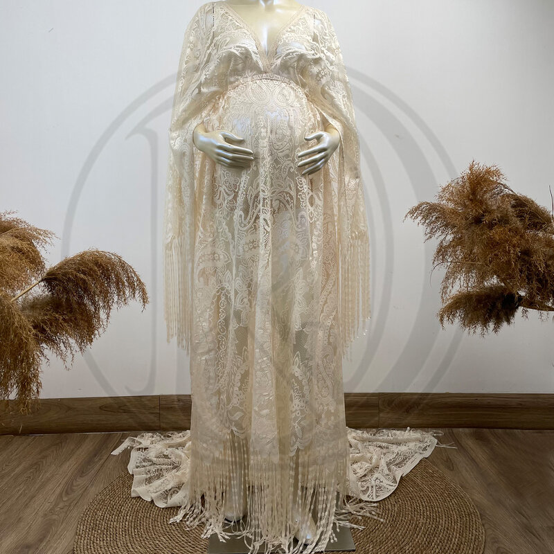 Don & Judy Boho Spitze Umstands kleider Fotografie mit langen Quasten Maxi Hochzeits feier Fotoshooting Studio Kleid für schwangere Frauen