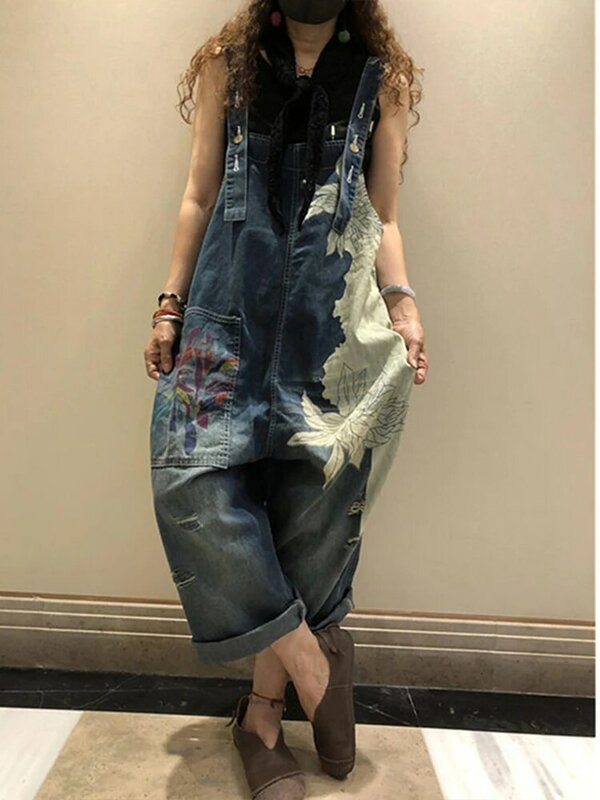 Max LuLu tuta in Denim con stampa femminile primavera stile europeo moda donna Jeans Casual Vintage pantaloni larghi da donna pantaloni larghi