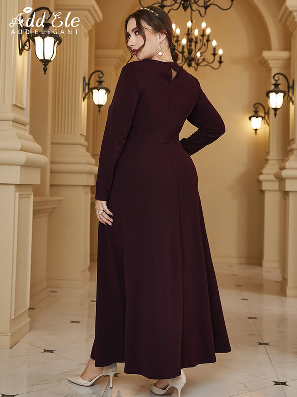 Dodaj elegancką sukienkę Plus Size kobiet 2022 jesień O-Neck wysokiej talii drążą projekt stylowy z długim rękawem luźne ubrania B1144