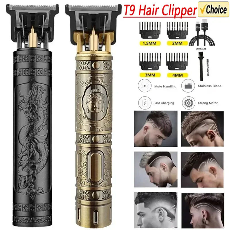 2024 New Vintage T9 Hair Cutting Machine Men's Electric Shaver Rechargeable Hair Trimmer Beard Clipper Barber Hair Cut Hot Sale