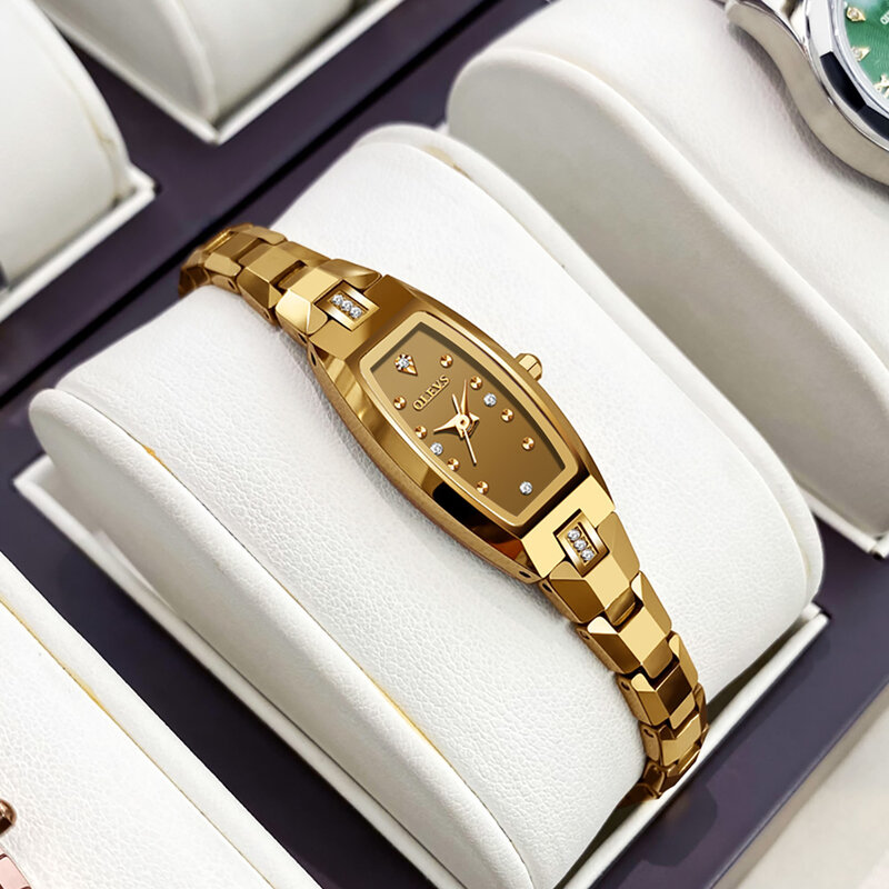 Olevs relógios de luxo para mulheres moda à prova dwaterproof água ouro relógio de pulso senhoras pulseira presente conjunto meninas tungstênio aço jererly