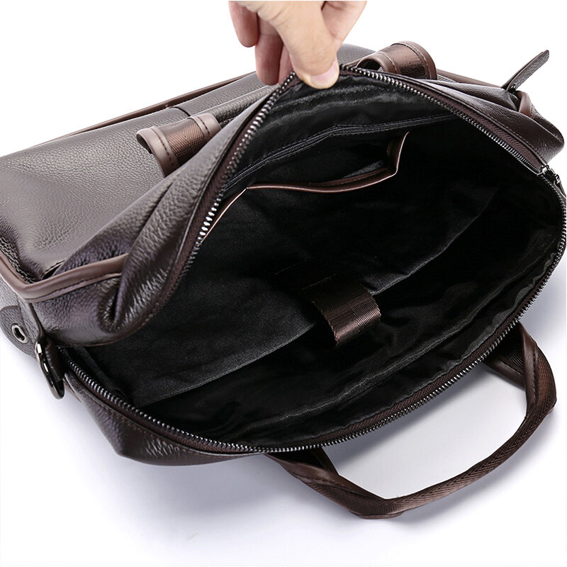Schwarze Aktentasche Echt leder lässig Männer Handtasche Mode Einkaufstasche männlich Laptop Aktentasche Taschen hochwertige Schulter Männer Tasche
