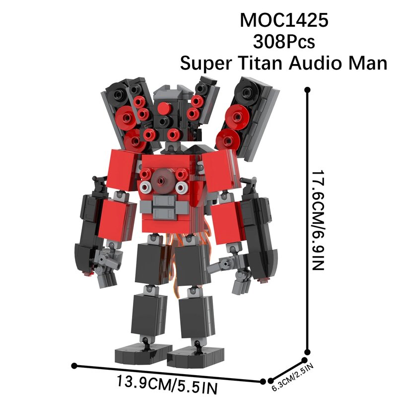 MOC1425 슈퍼 타이탄 오디오맨 브릭, 창의적인 텔레비전 사람 게임 캐릭터 모델 조립, DIY 빌딩 블록 장난감, 308 개