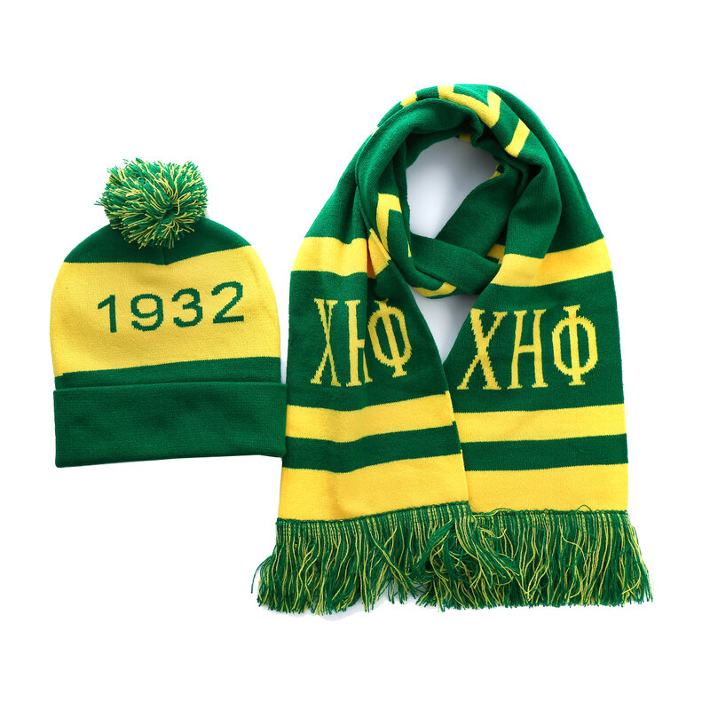 Green Yellow Nursing Sorority Women Club 1932 XHO Sign Chi Eta Phi Soror Scarf Hat Sets For Women
