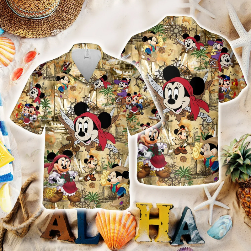 Disney letnie koszule Mickey Mouse hawajskie koszule męskie krótkie guzik na rękawie koszule Disney hawajskie koszule na co dzień koszule plażowe