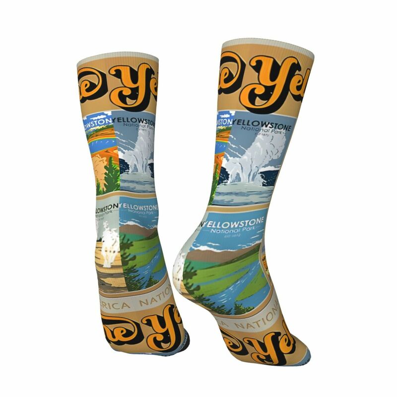 Śmieszne skarpety z kolażem w parku narodowym dla mężczyzn Hip Hop Harajuku Yellowstone Happy Quality Pattern Printed Boys Crew Sock
