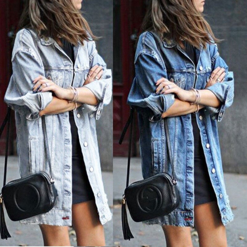 2024 Spring Summer Pure Color Simple New Top plus Size Mid-Length Denim Trench Coat for Women