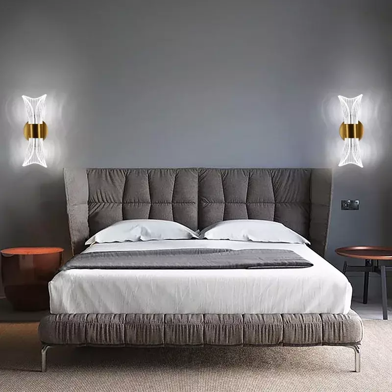 Lampu Dinding LED Modern, untuk samping tempat tidur ruang tamu kamar tidur lorong dinding akrilik Modern tempat lilin Dekorasi Rumah perlengkapan pencahayaan kilau