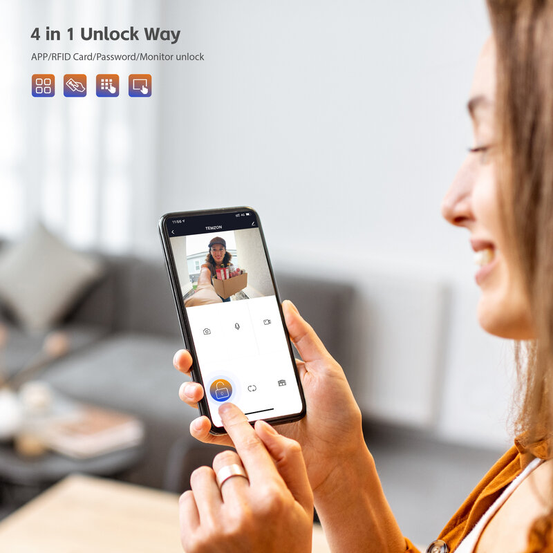 TMEZON-Porteira de Vídeo Wi-Fi, 10 "Touch Screen, Campainha com Fio 1080P, Aplicativo 3 em 1, Monitor de Cartão, Aplicativo Tuya Desbloquear