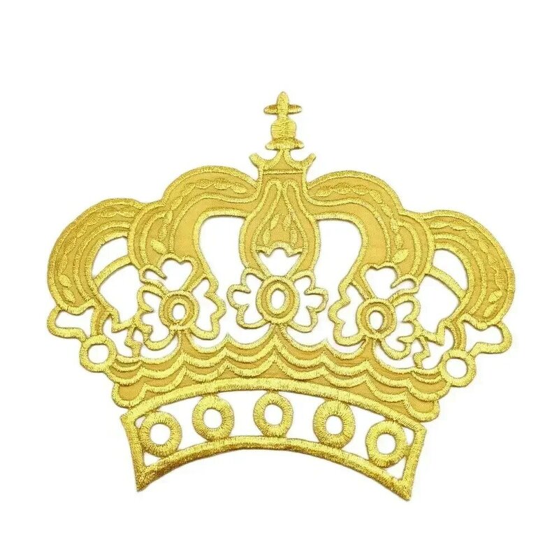 Parches bordados de flores de corona real dorada para planchar, apliques de ropa Diy, disfraz de Cosplay