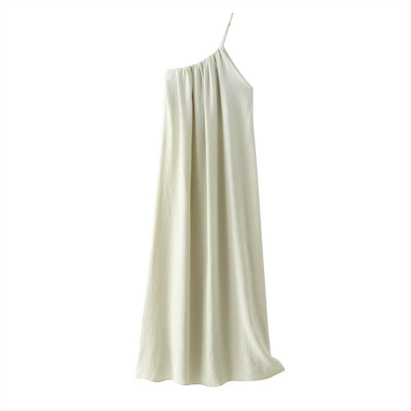 TRAF Asymmetrical Neckline Midi Dresses For Women Spring Summer Slim Sexy Backless Long Dresses Solid Color Sleeveless Dresses