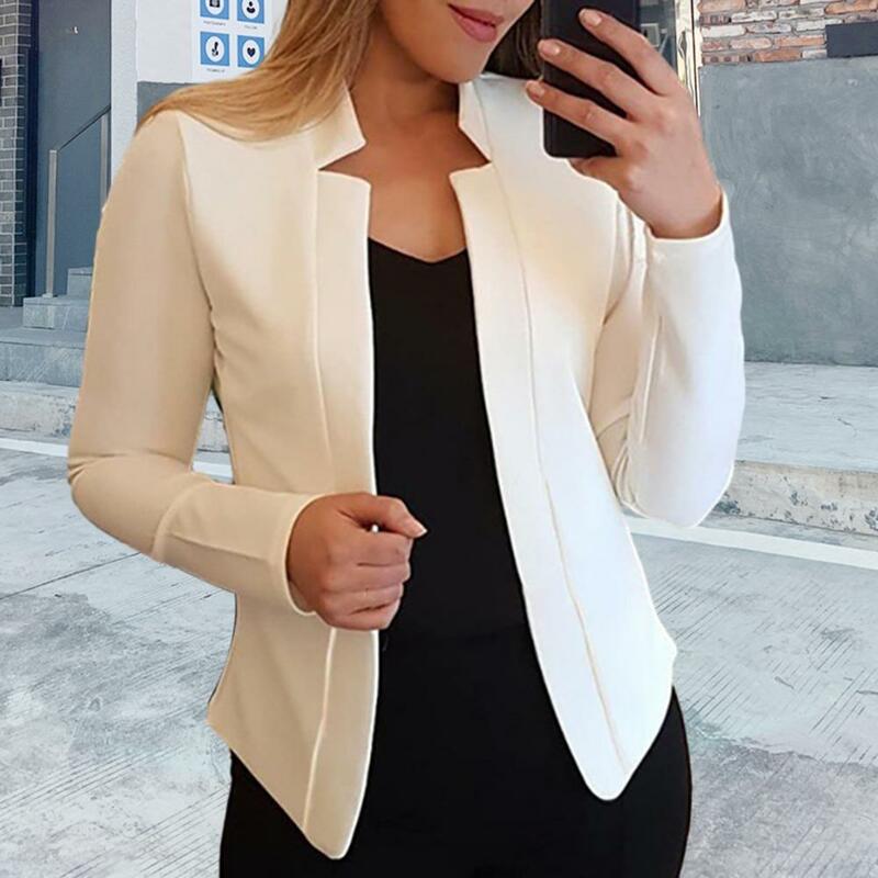 Spring Summer Autumn Chic Streetwear Women's Slim Fit with Notched Collar Long Sleeve Open Front Solid Color Suit for Spring