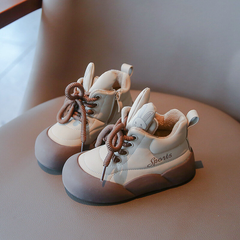 Botas infantis de tornozelo acolchoadas de algodão, sapatos de bebê, algodão, veludo, quente, neve, inverno