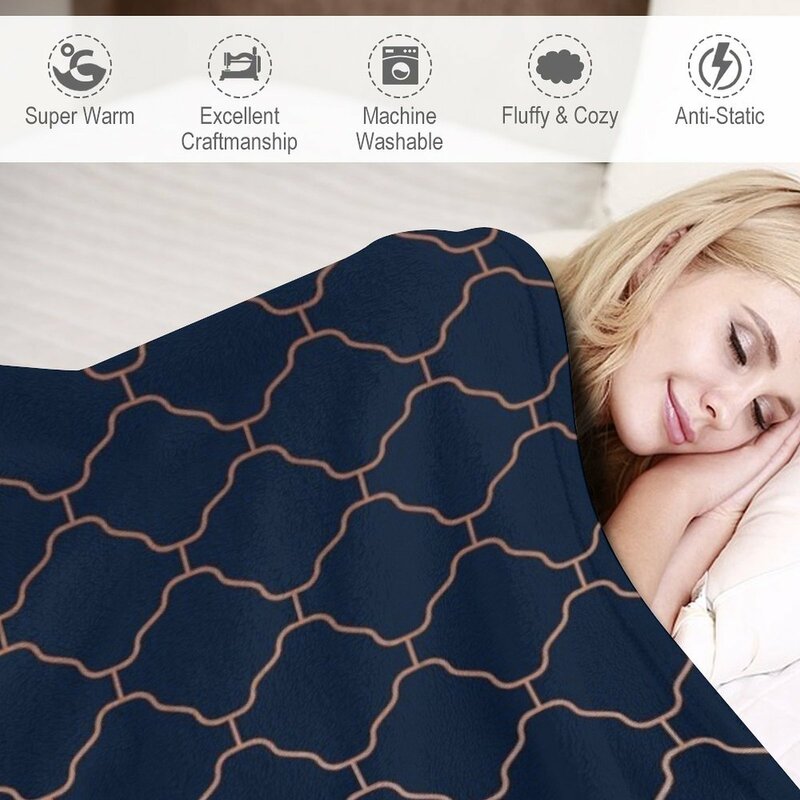Manta de patrón sin costuras para sofá cama, colcha de sofá, azul marino y cobre