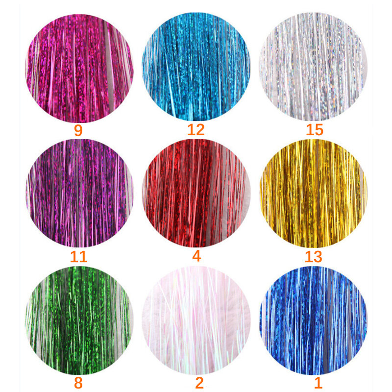 Sparkle Clip sintetica In estensione dei capelli Glitter olografico colorato Laser Silk Party Extension per capelli s Gold Silk Bing Hair