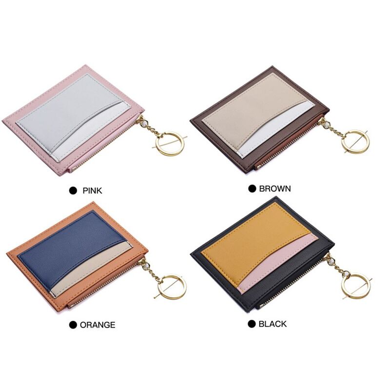 Uomo PU Leather Stitching Color Zipper Multi-card carta d'identità portamonete portamonete portachiavi portafoglio corto