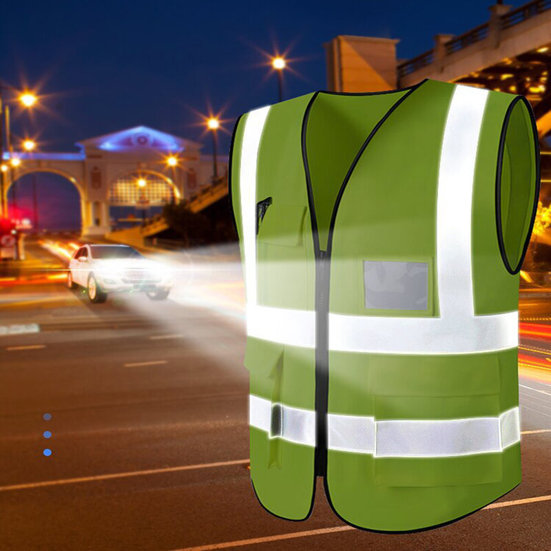 Chaleco reflectante de alta visibilidad para trabajo en carretera, ropa reflectante personalizada con múltiples bolsillos para motocicleta y ciclismo
