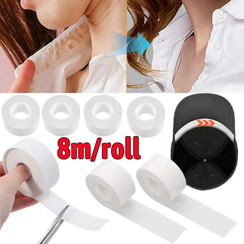 8M Self-adhesive Collar Styling Tapes Sweat-absorbing Paddings for Shirt Collar Neck Hats Protector Pads Sweat Absorbent Sticker