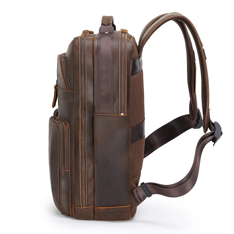 Męska wielofunkcyjny plecak z prawdziwej skóry o dużej pojemności podróżna 100% torebka 17 Cal torba na laptopa