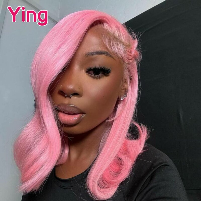 Ying-peluca Frontal de encaje transparente, pelo de bebé prearrancado, onda de cuerpo de color rosa de princesa 12A, 13x4, 13x6, 34 pulgadas