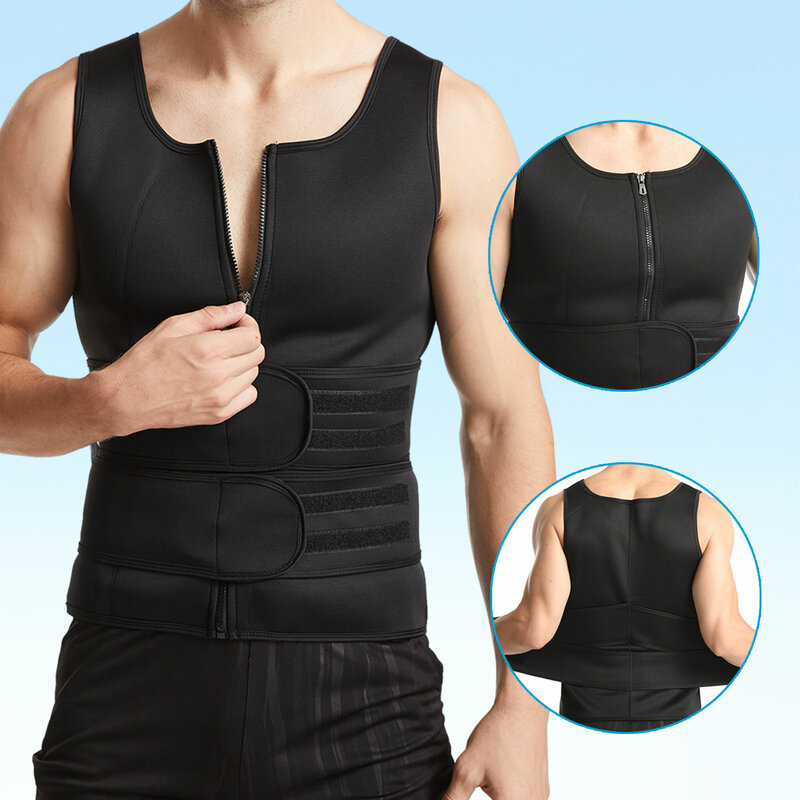 Sauna Vest Men’s Body Slimming Vest Comfortable Sauna Workout Zipper Suit Waist Trainer For Men Gym Workout Sports
