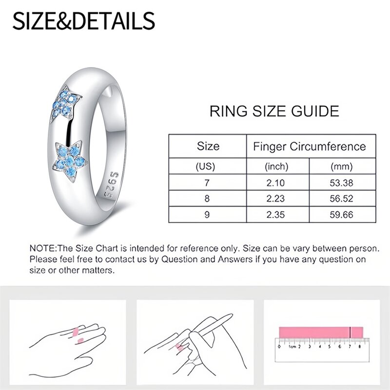 Funkeln der blauer Stern ring aus 925er Sterling silber für kreative Schmuck accessoires für Damen
