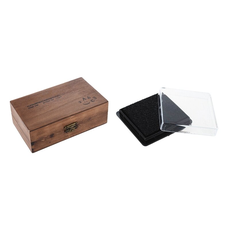 70 Pcs Rubber Stamps Set Vintage Wooden Box Case & 1 Pcs Stamp Pad Ink Pad Wedding Letter Document Black