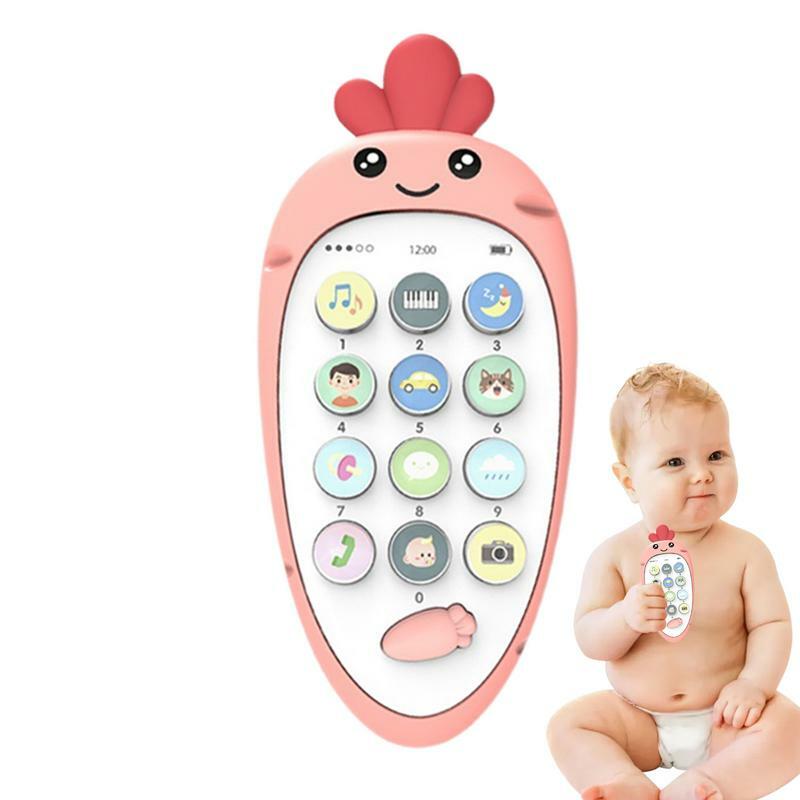 Toddler Teether Chew Toys Phone Musical Toy For Toddler Educational Smartphone Toy Interactive Bilingual Carrot Teething Toys