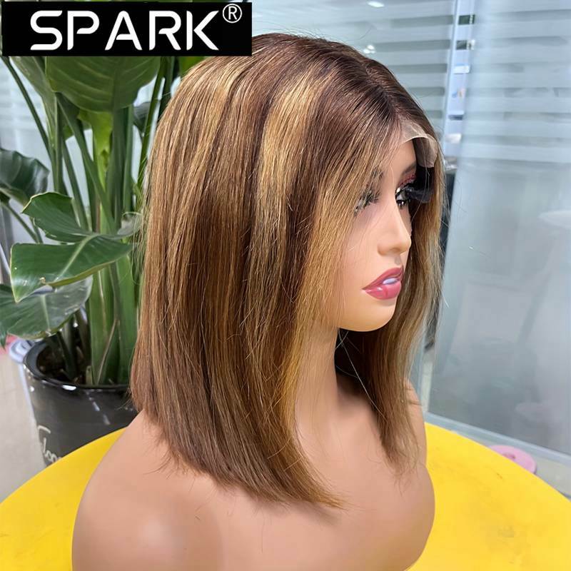 SPARK P4/27 P4/30 Highlight Straight 13x4/4x4/T Part Lace Short Bob Wig 100% Human Hair Brazilian Hair Pre Plucked 8-16 Inch