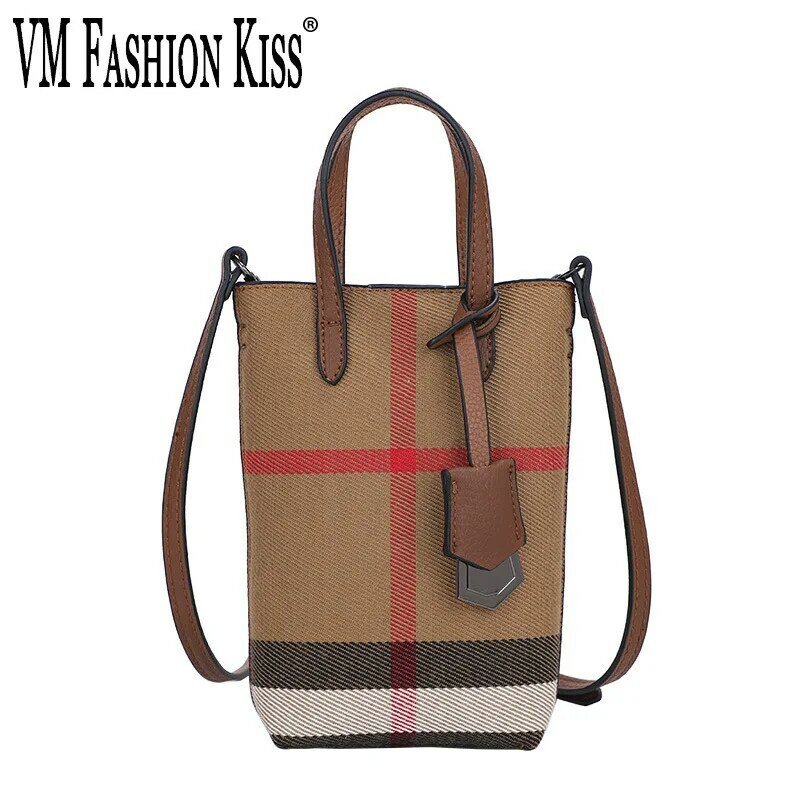 VM FASHION KISS-Sac à main en toile et cuir fendu pour femme, mini sacoche de téléphone rayée, petite sacoche de luxe, 2023