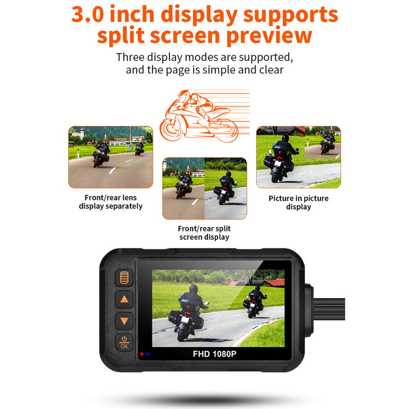 กล้องติดรถมอเตอร์ไซด์3นิ้วสีดำอุปกรณ์บันทึกวิดีโอกล้อง DVR กล้องกันน้ำรถจักรยานยนต์กล่องการมองเห็นได้ในเวลากลางคืนหน้าและหลัง