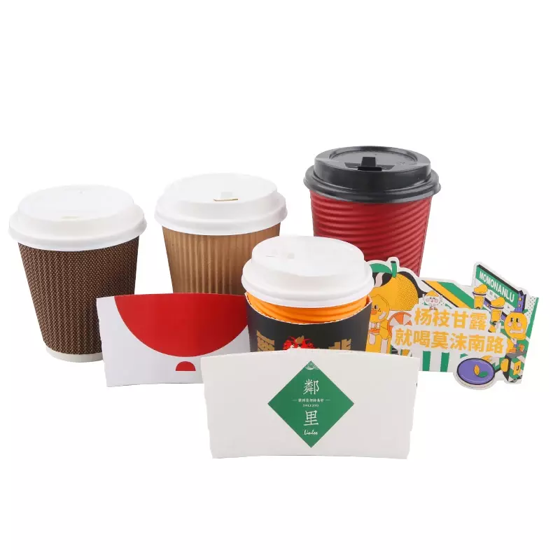 Customized productDisposable Printed Kraft Paper Cup Sleeve For Coffee embossed cup sleeve