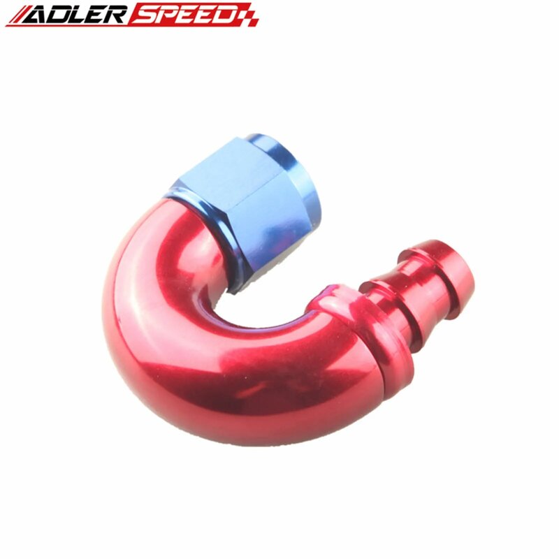 ADLERSPEED 8AN AN8 180 Deg Push-Lock One Pieces Hose End Fitting Red/Blue