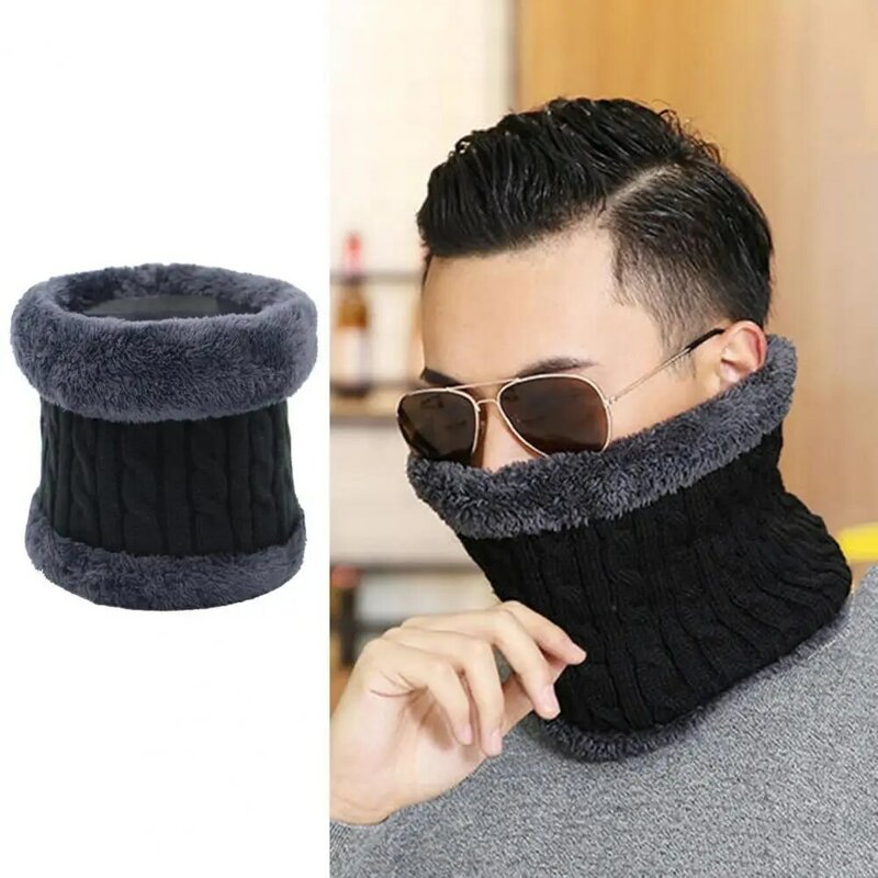 Winter Women Men Neckerchief Thick Plush Elastic Windproof Color Matching Cycling Neck Wrap Outdoor Skiing Skating Scarf