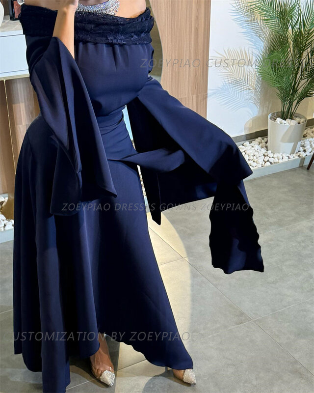 Robe de Soirée en Satin Bleu Marine pour Femme, Tenue de Bal, Dubaï, Dentelle, Sans Bretelles, Grande Taille, 2024